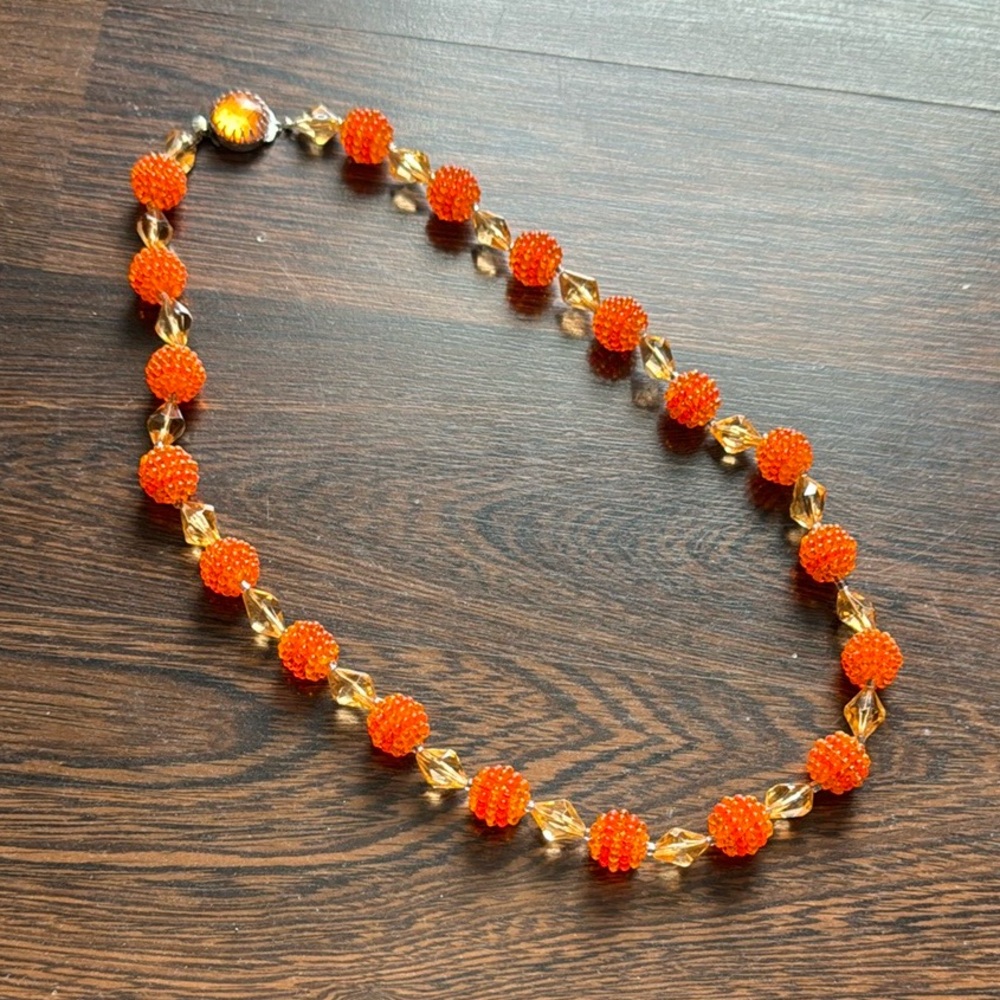Vintage Beaded Ball Cluster Necklace Orange